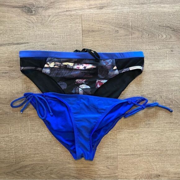 Roxy andr OP Black & Blue Womens Bikini Bottom Set M EUC - Picture 1 of 12